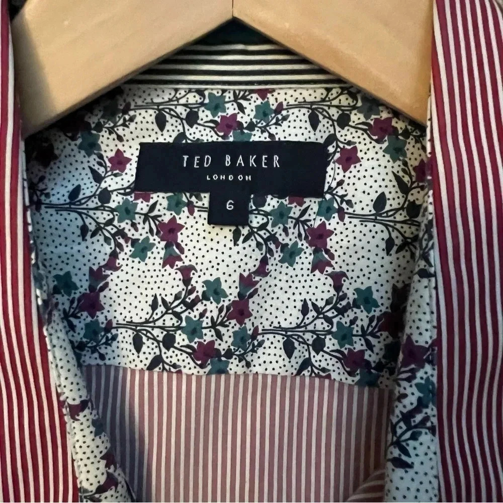 Ted Baker London Pinstripe Burgundy/White Button Down Shirt Men’s XXL - Picture 3 of 10